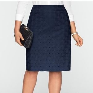 Talbot Petites 6P Navy Blue eyelet pencil skirt nwt